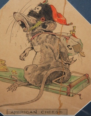 Image for Original Watercolor Cartoon of Mussolini Entitled &#34;American Cheese&#34;