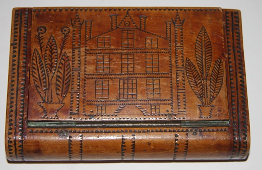 Image for [Faux Book] Fine Folk Art Box with Folk Art Vignettes of a House and Floral Designs