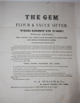 Image for The Gem Flour & Sauce Sifter.  The Best in Use!  Wells' Patent.  For Sale by All First-Class Dealers in Hardware and House Furnishing Goods.