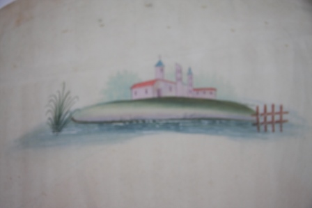 Image for Eighteenth Century Gouache French Fan Design Depicting Monastery on Island