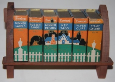 Image for [Faux Books] Deskset Set of Six Faux Books, with a classic Art Deco period bucolic cottage image spanning all the spines, and a dedicated bookrest for the set