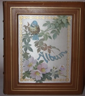 Image for Photo Album with Sunken Inset Silk Panels with Chromolithographic Images of a Bluebird and Wild Roses (on front), and Just Roses on Back