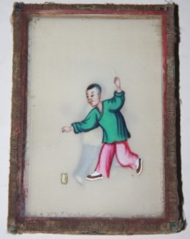 Image for Box of Seven Chinese Watercolor Cards on Pith Paper Depicting Kites and Children Playing
