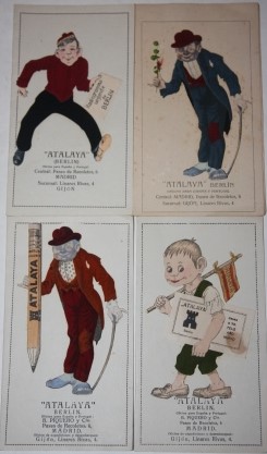 Image for Four &#34;Atalaya&#34; Caricature Advertising Cards with Fabric and Other Material Paste-ons
