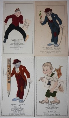 Image for Four &#34;Atalaya&#34; Caricature Advertising Cards with Fabric and Other Material Paste-ons