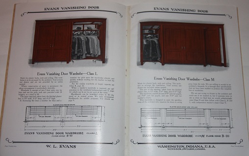 Image for Evans Vanishing Door.  Evans Ring Joint.   Catalog J. "Millions Hang their Wraps in Evans Vanishing Door Wardrobes"