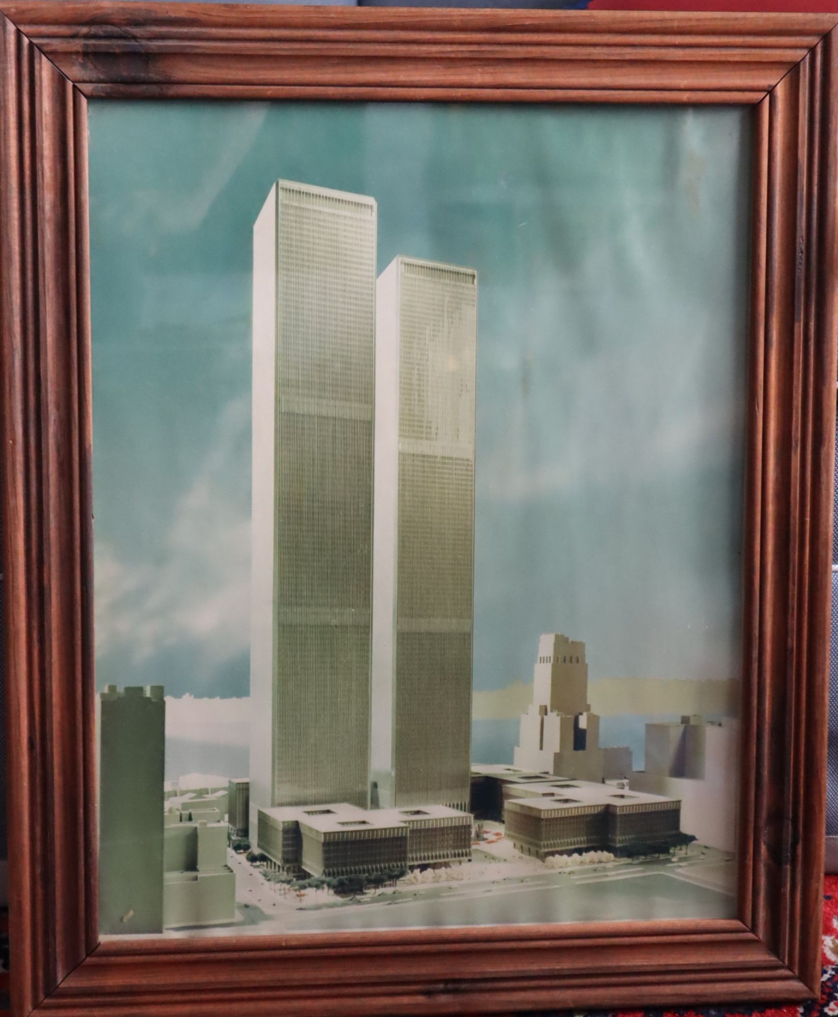 Large Framed Enhanced Photograph of Architectural Model for World Trade Center