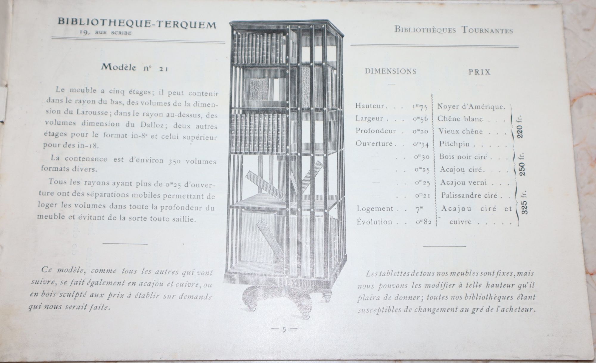 Bibliothque-Terquem Pour Livres & Musique. Marque Depose. Magasins de Vente 19. Rue Scribe. Paris