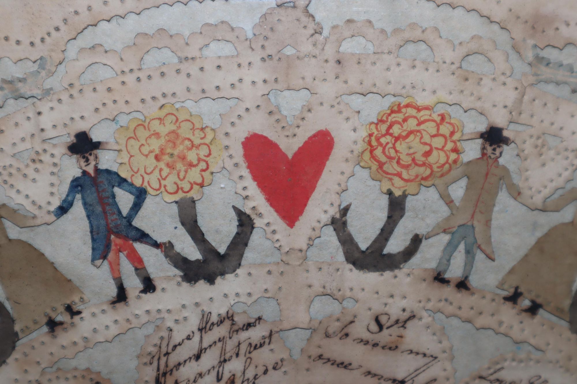 Framed Fine 1798 Valentine with Intricate Papercut Fretwork and Pinwork