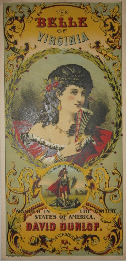 Image for The Belle of Virginia Plug Tobacco Label David Dunlop Petersburg VA