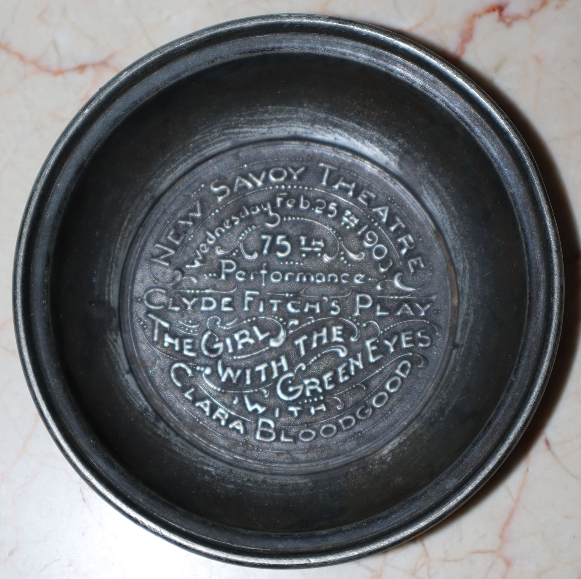 [Theatrical Commemorative Tchotchke] A Pewter Ashtray Marking the 75th Performance of Clyde Fitch's Play 