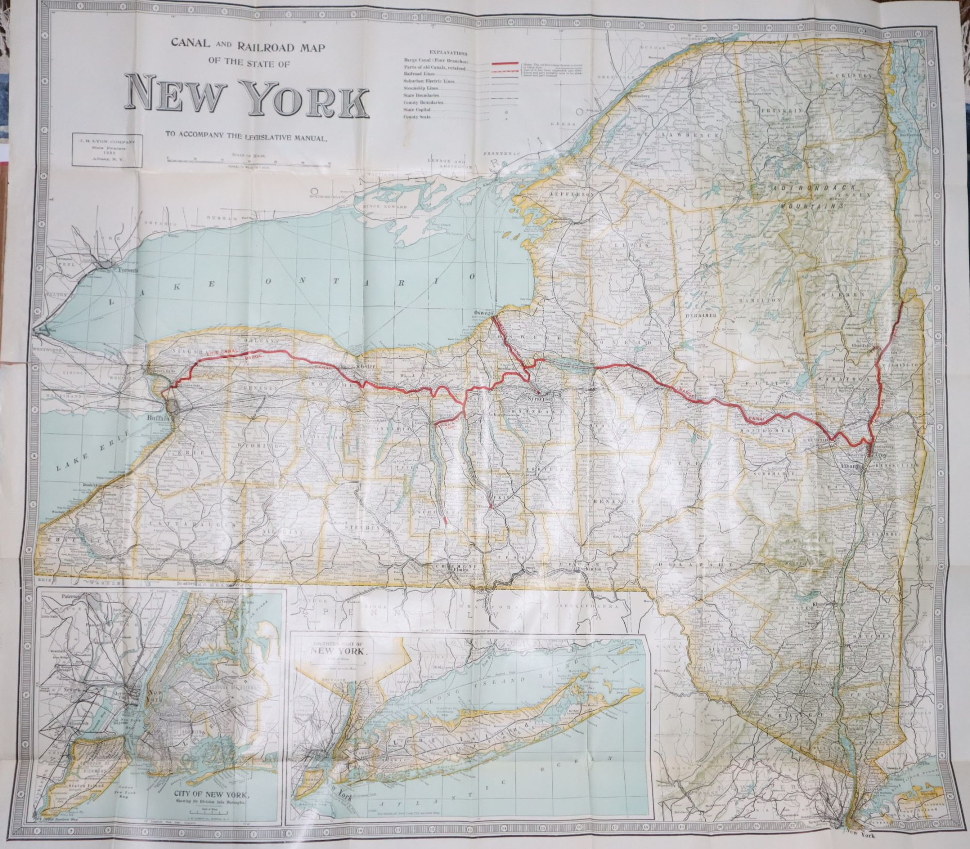Map of the State of New York Accompanying the Legislative Manual 1935. Canal and Railroad Map of the State of New York