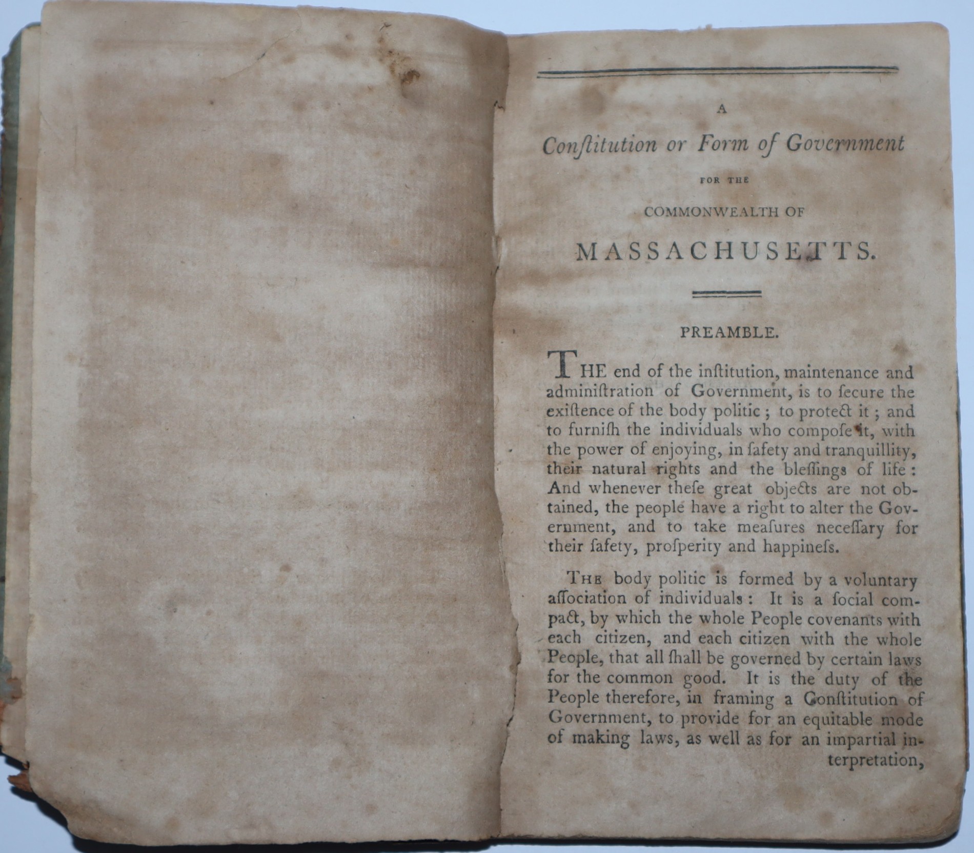 The Constitution of the State of Massachusetts, and That of the United States; The Declaration of Independence, with President Washington's Farewell Address