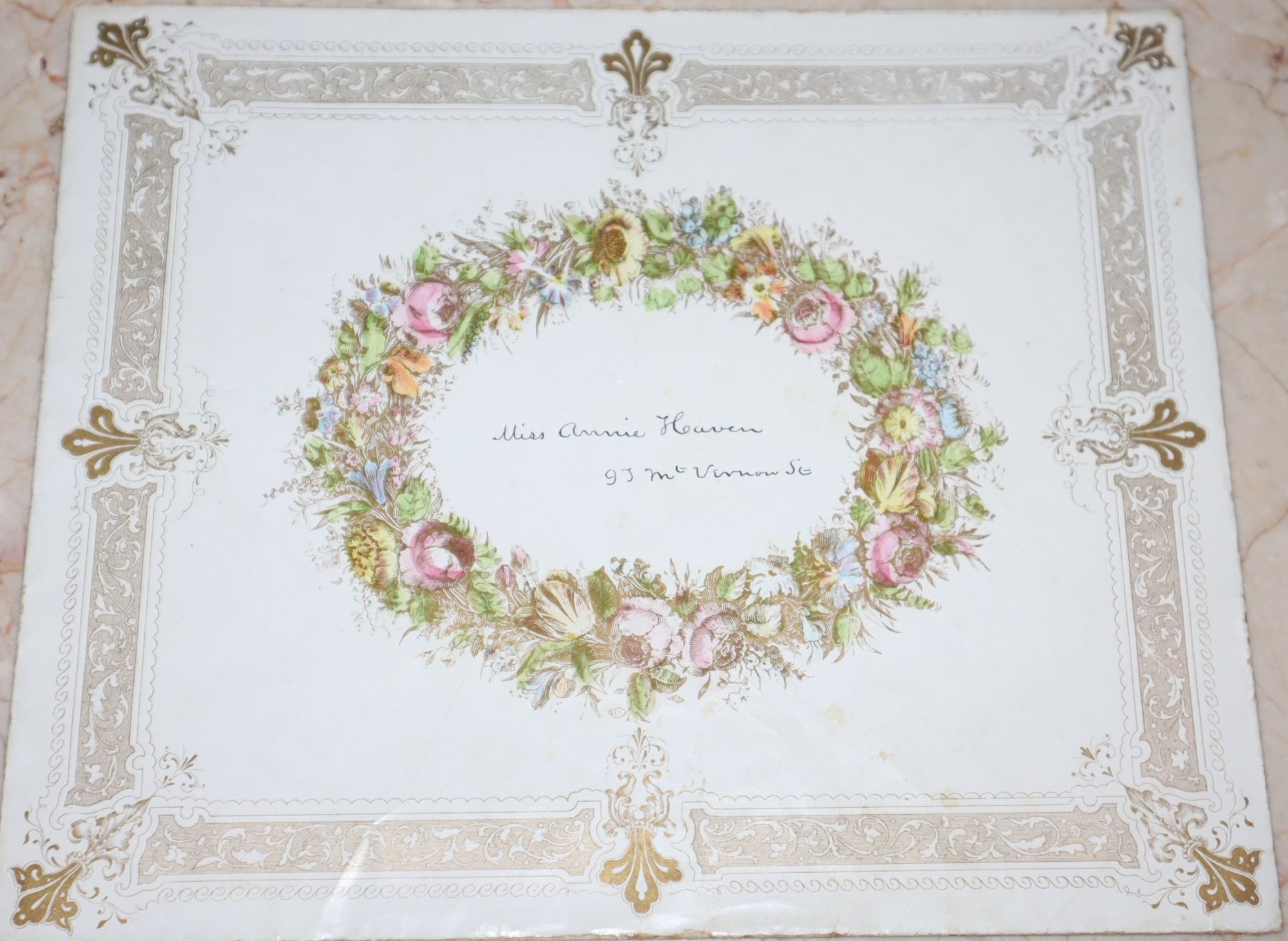 Beautiful hand-colored embossed Valentine, with a flap that opens revealing a fair young lady's heart, and more, together with its highly decorative envelope