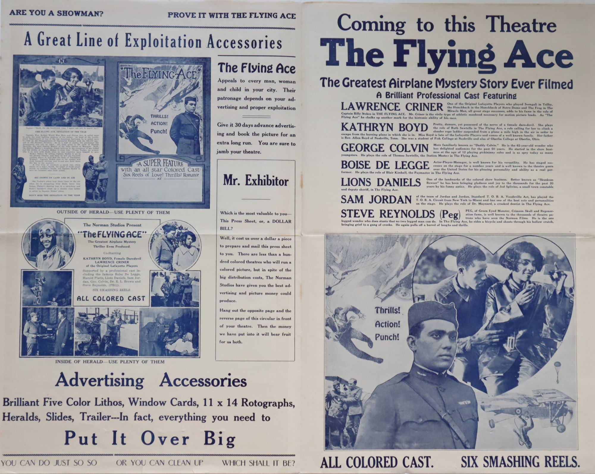 [Movie Press Book] The Norman Studios Present the Super Feature Photoplay The Flying Ace. Sensation of the Year. 