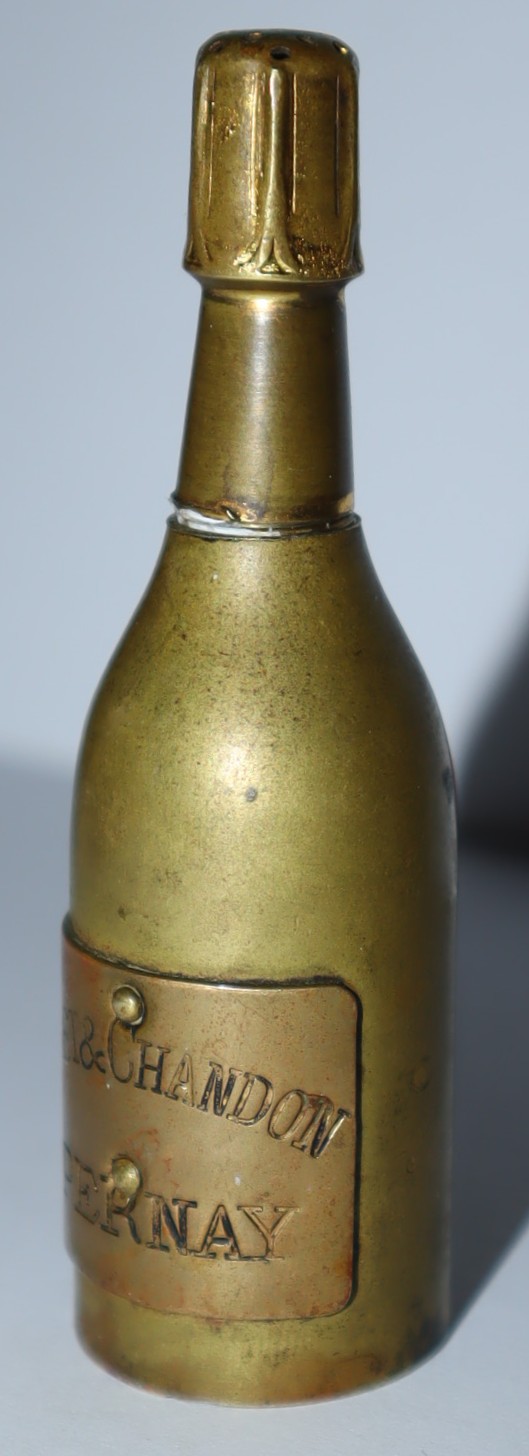Miniature Brass Fragrance Bottle with Mounted Brass Plate with Brand Name Moet & Chandon Epernay