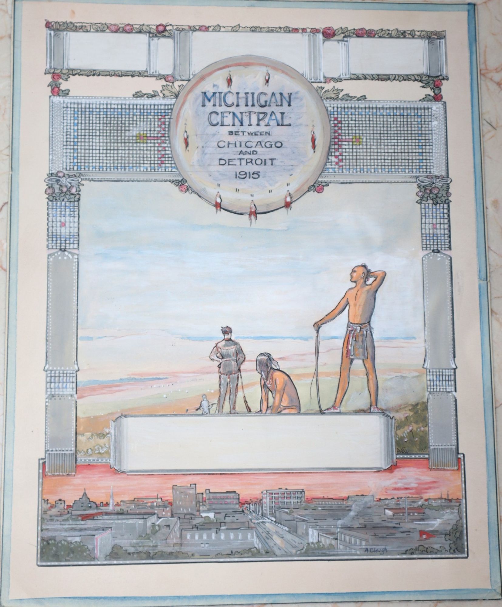 [Advertising Art] Michigan Central Between Chicago and Detroit 1915