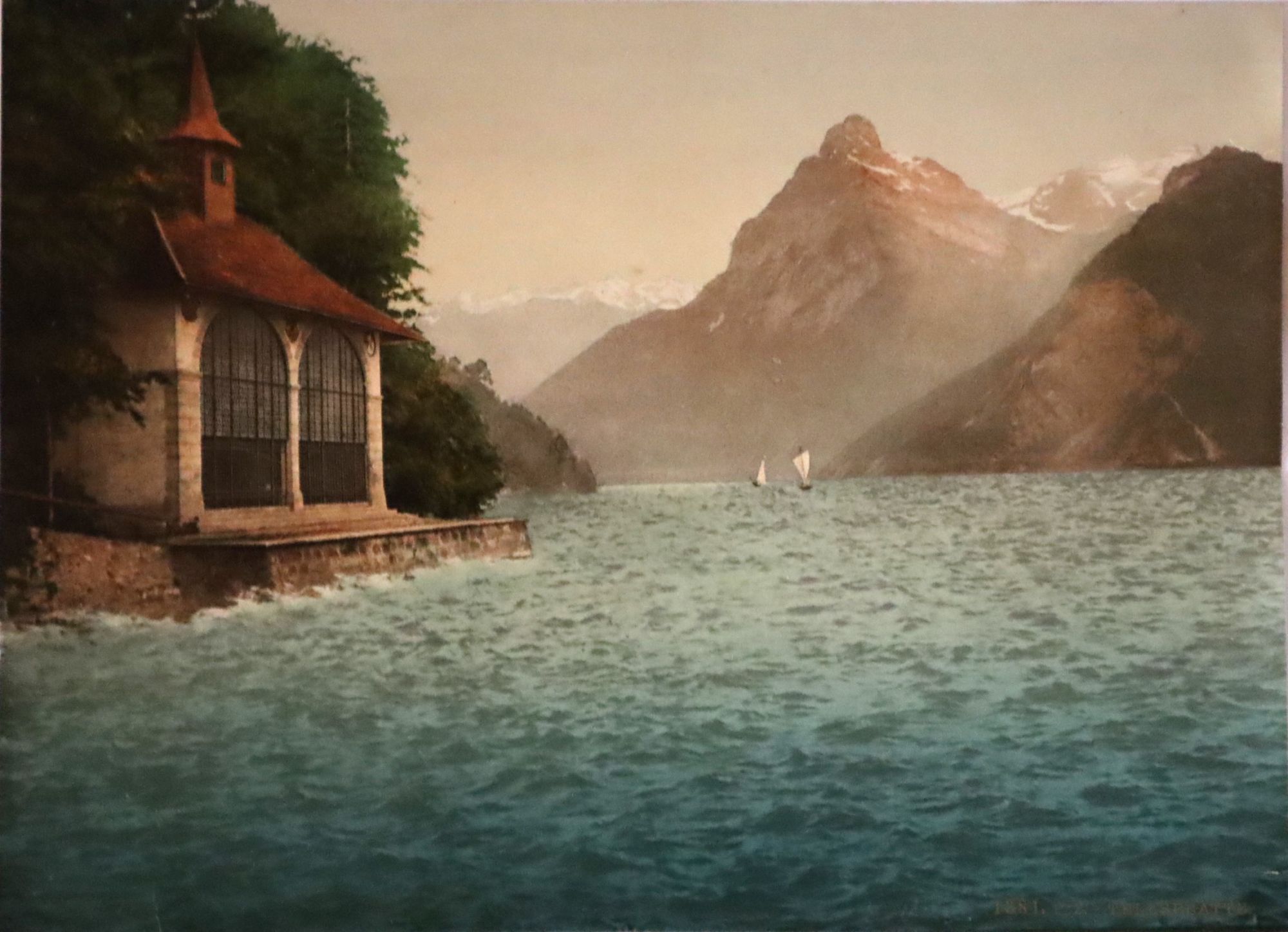 Nineteenth Century Photochrom Color Photograph of Tellsplatte in Switzerland