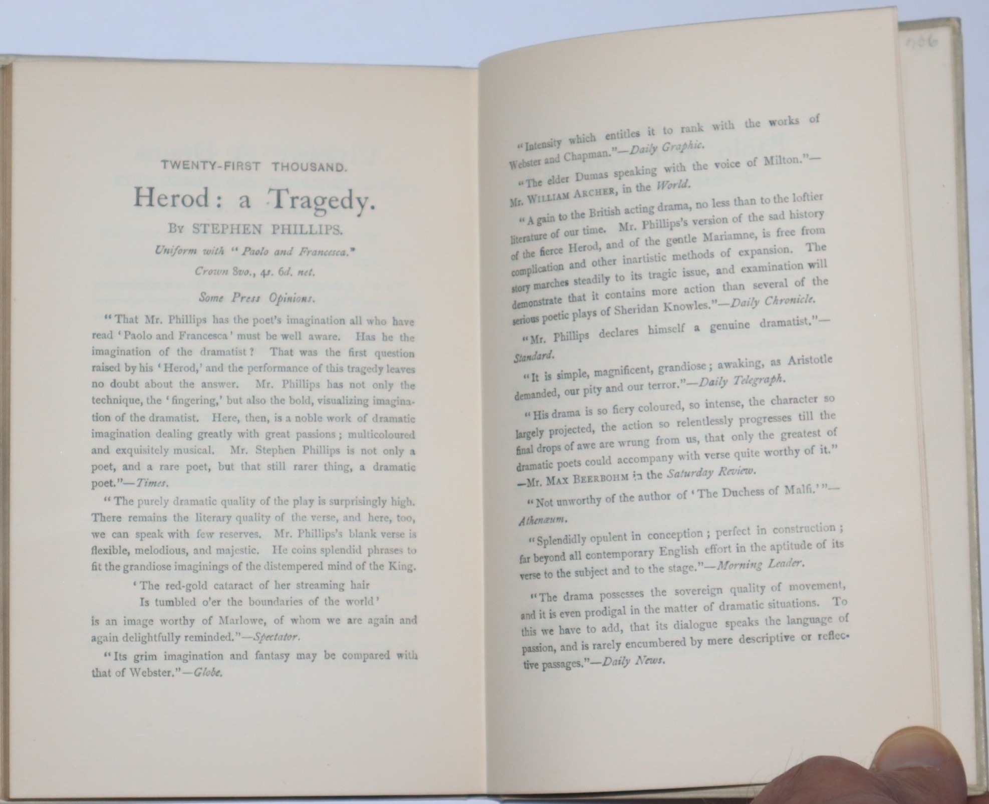 Souvenir of the 100th Performance at the St. James's Theatre. Paolo & Francesca by Stephen Phillips. Presented by Mr. George Alexander, June 5th, 1902
