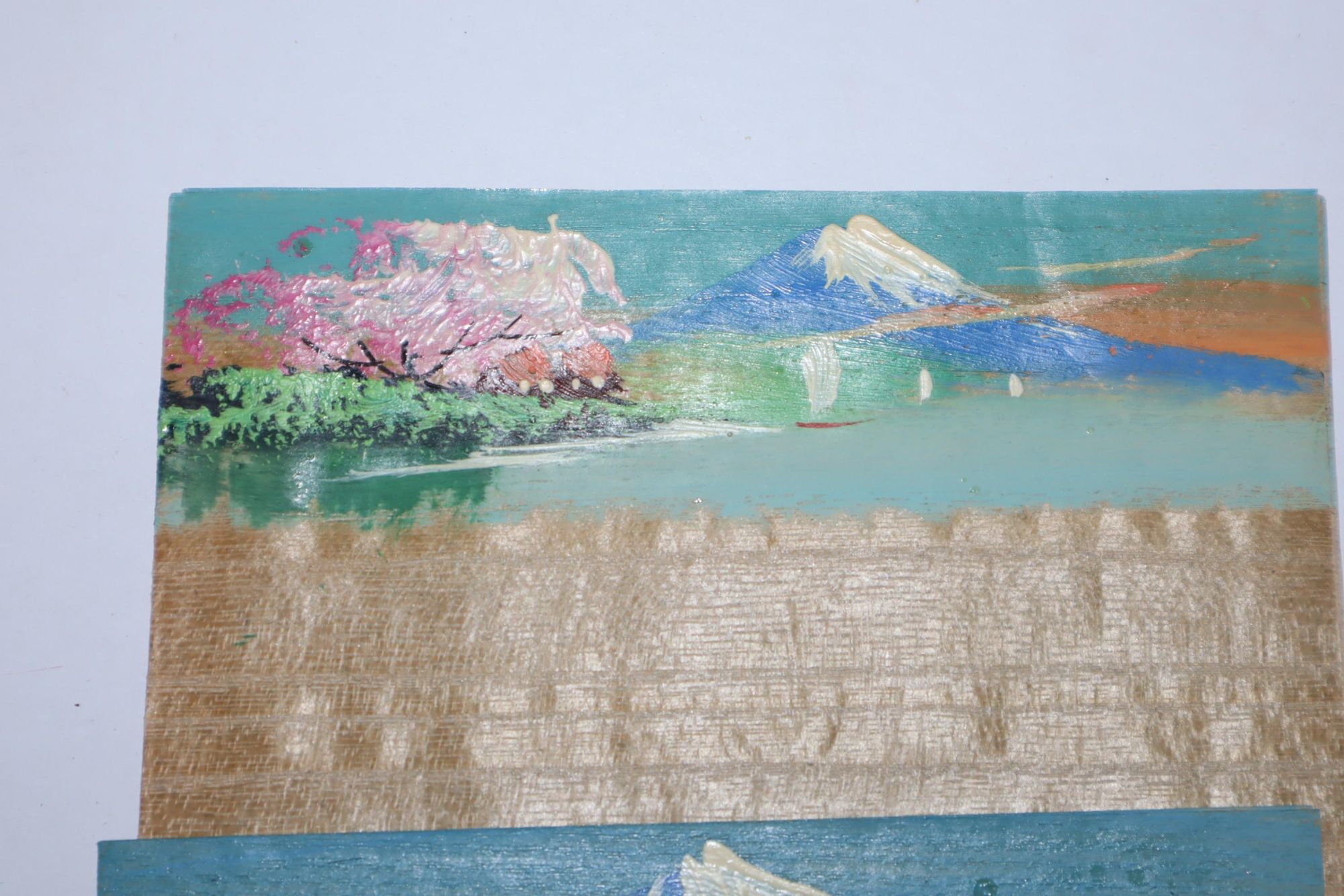 Wood Shaving Stationery Painted by Hand 10 Sheets with Envelopes. Fukuda Cards. (Lacking 1 sheet and 1 envelope)