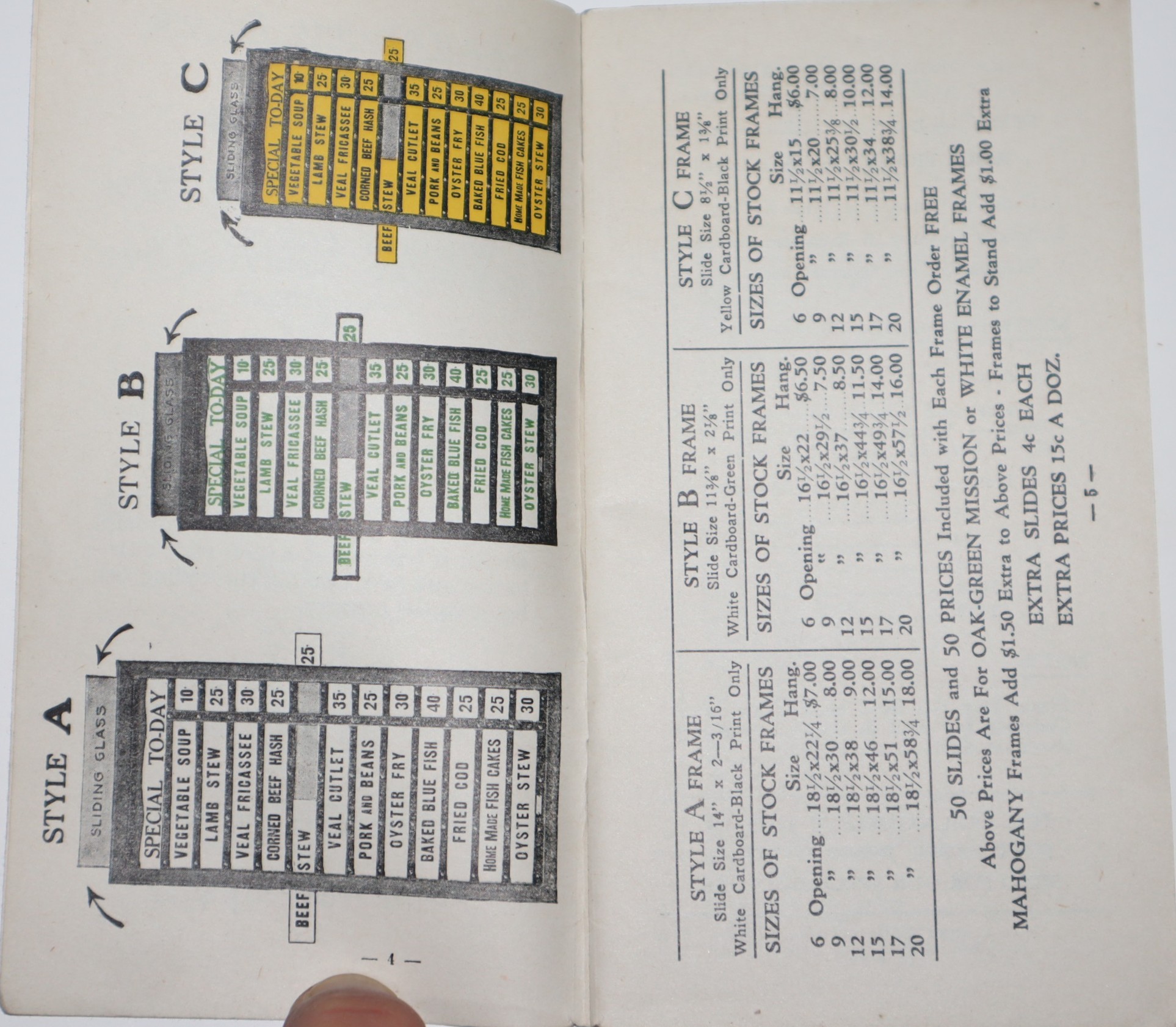 Slide Booklet for Style A - B & C Frames