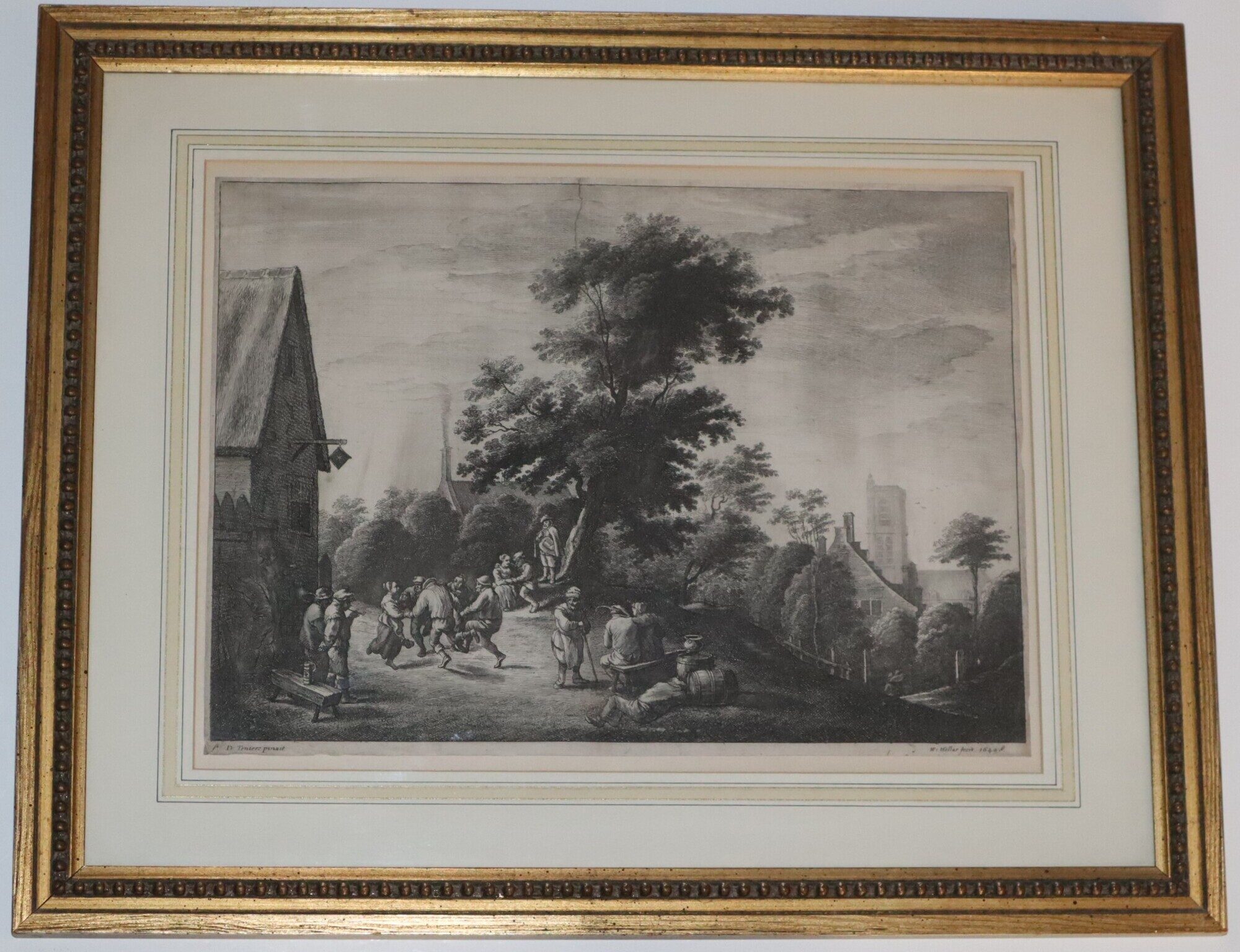[Framed Etched Print] Dancing Peasants in Front of an Inn