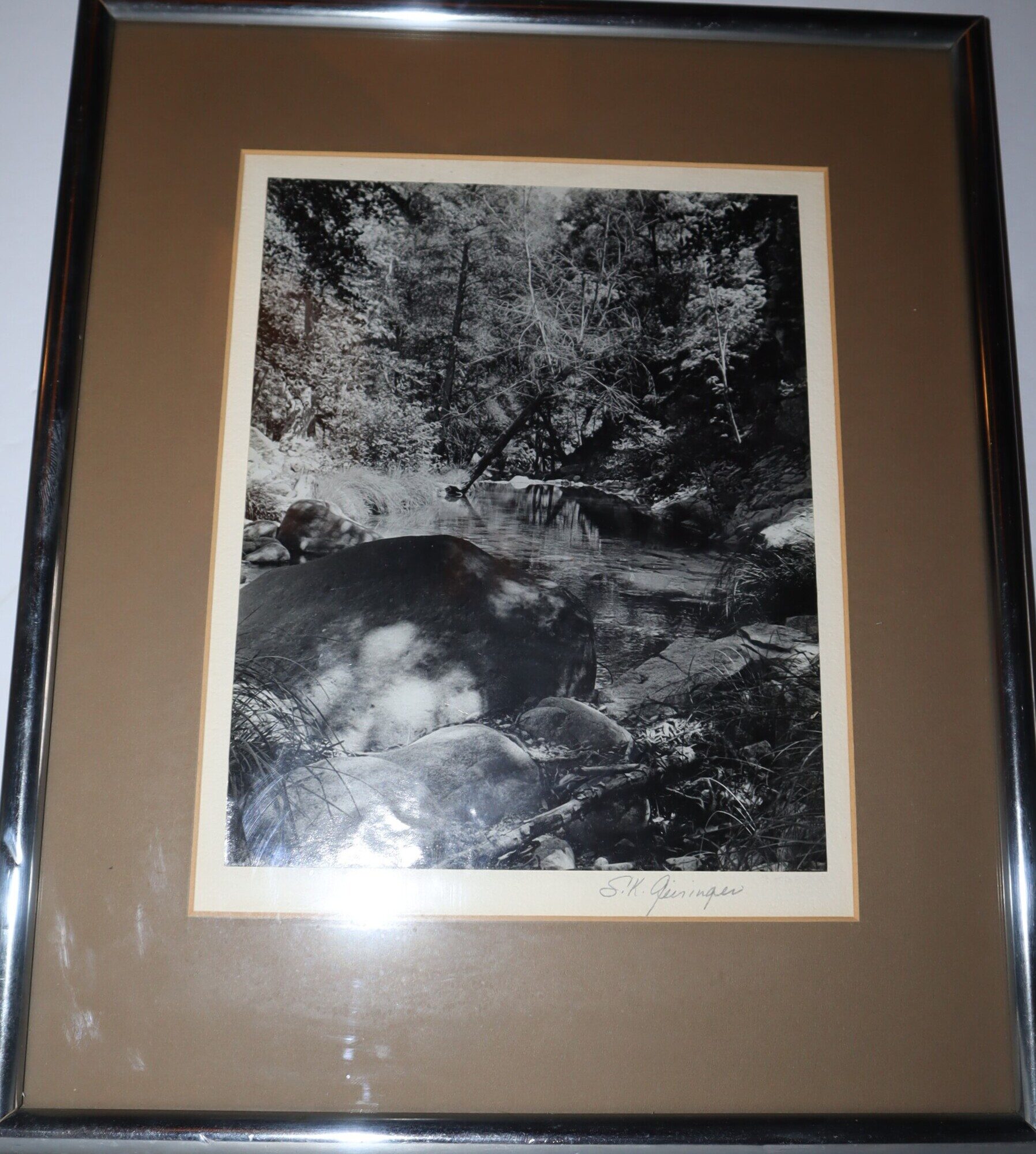 Signed Framed and Matted Large Photo of Forest Stream