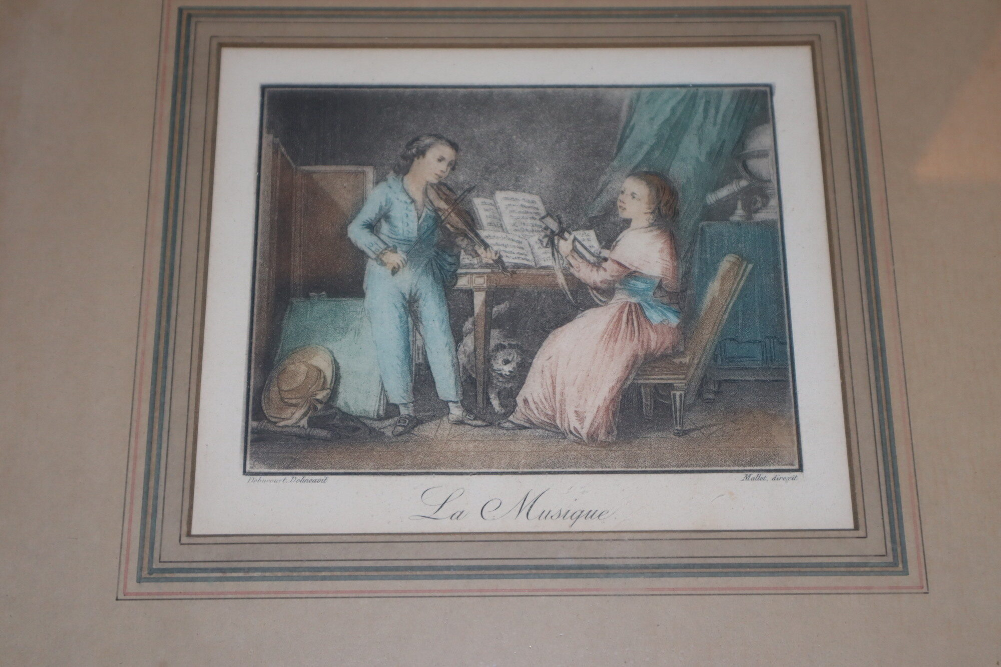 [Framed Hand-Colored Aquatint] La Musique