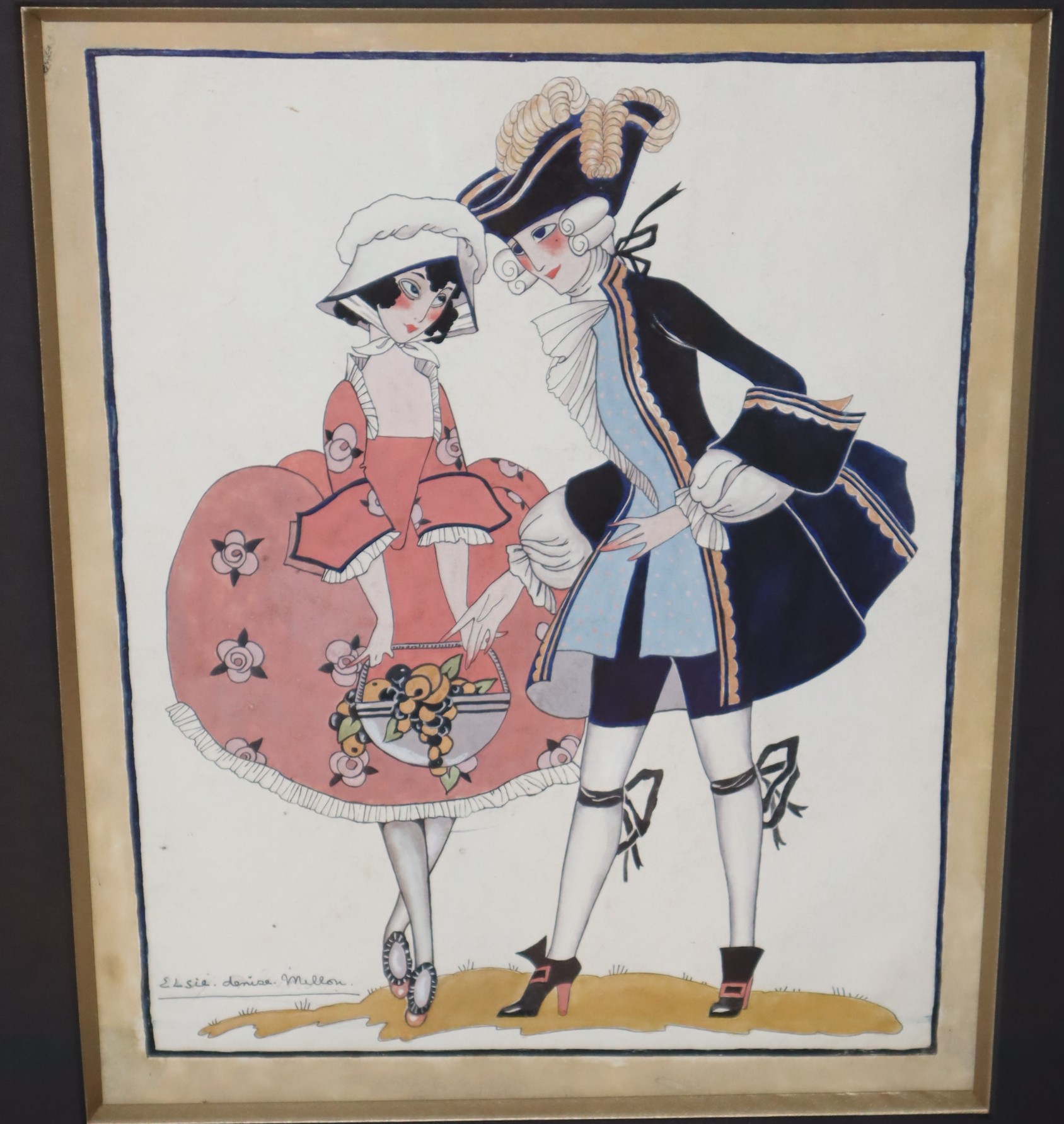 [Original Watercolor] A Light-Hearted Watercolor of a Young Flirting Couple of the Eighteenth Century