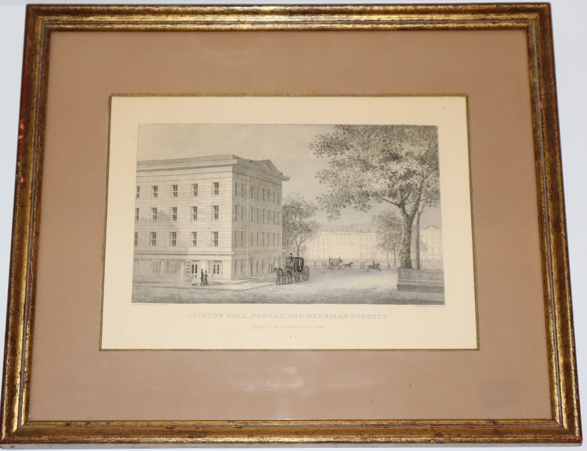 [Framed Engraving] Clinton Hall, Nassau and Beekman Streets
