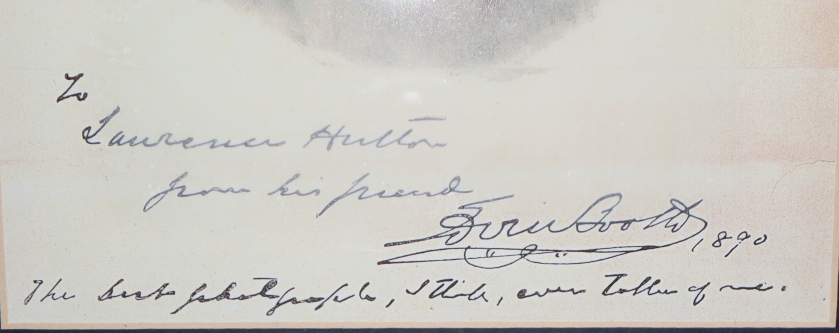 Framed inscribed photo of Edwin Booth, the inscription to Laurence Hutton (1843-1904), Booth's biographer and collaborator