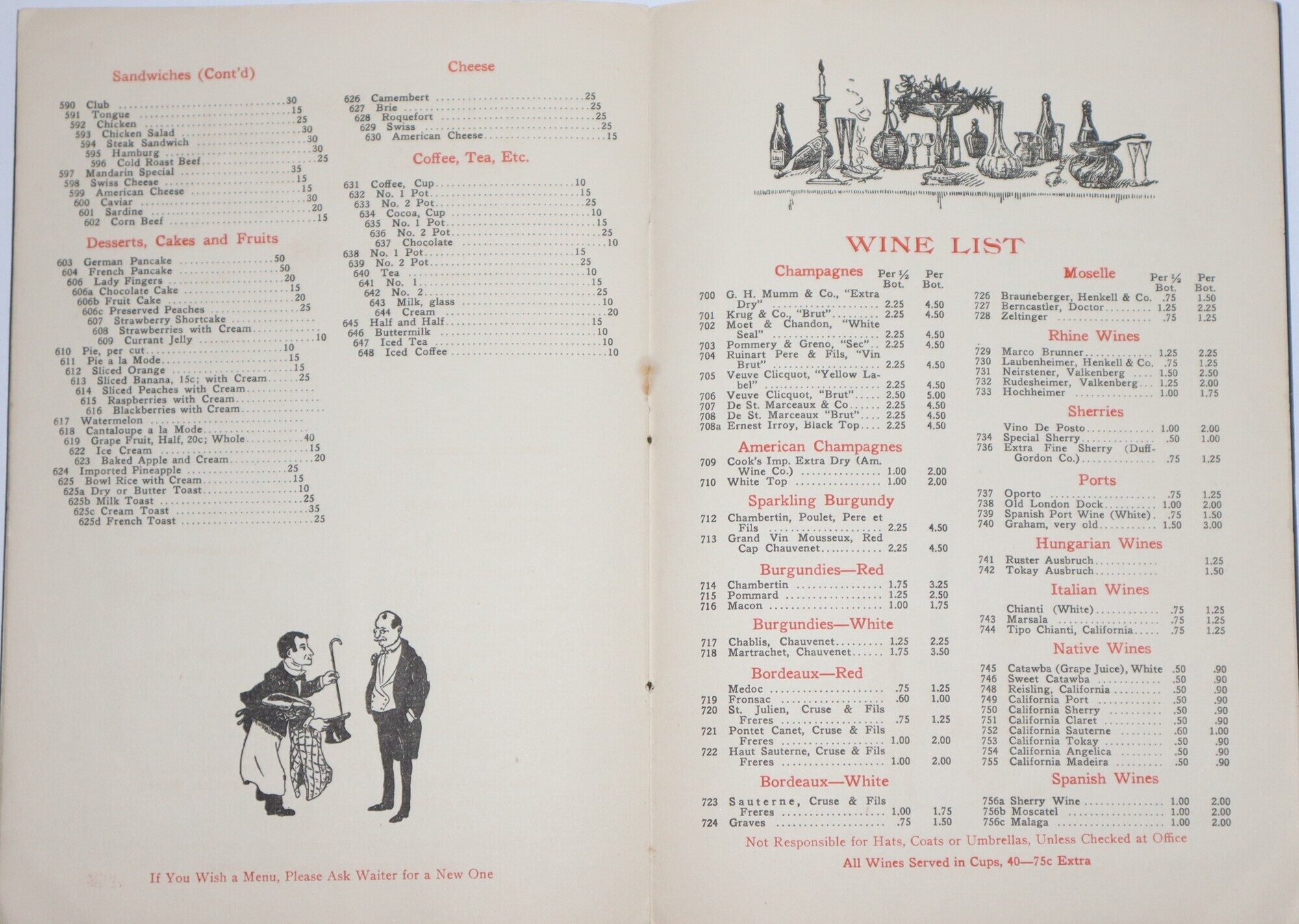 Mandarin Inn Cafe A la Carte Bill of Fare and Wine List 414-416 South Wabash Avenue Chicago