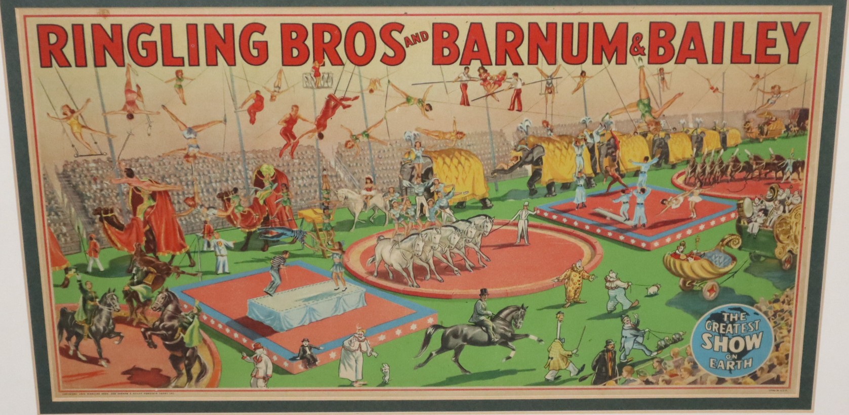 Framed Small Lithographic Ringling Bros and Barnum & Bailey Advertising Poster