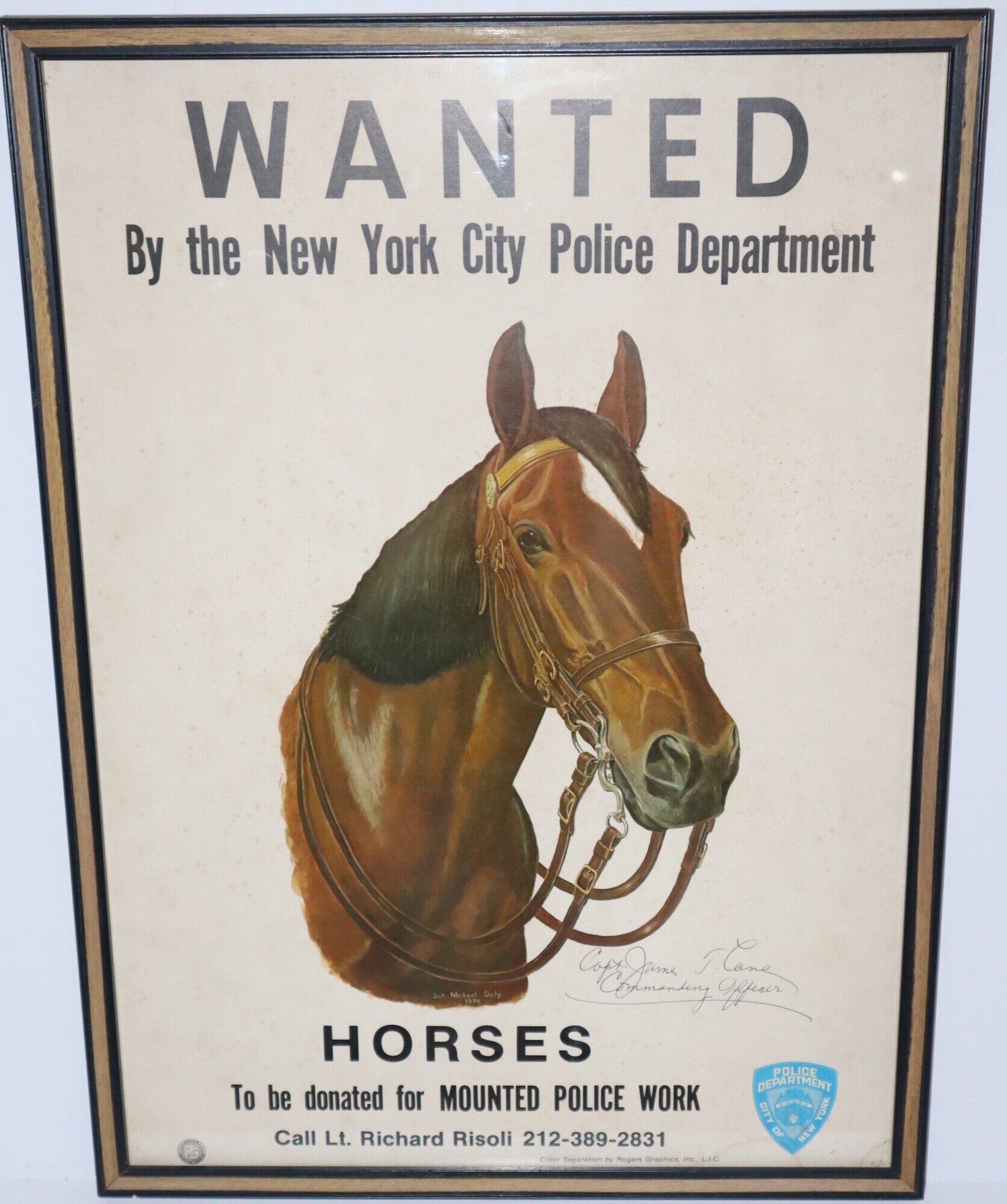[Framed Poster] Wanted By the New York City Police Department . . . . Horses To be donated for MOUNTED POLICE WORK . .